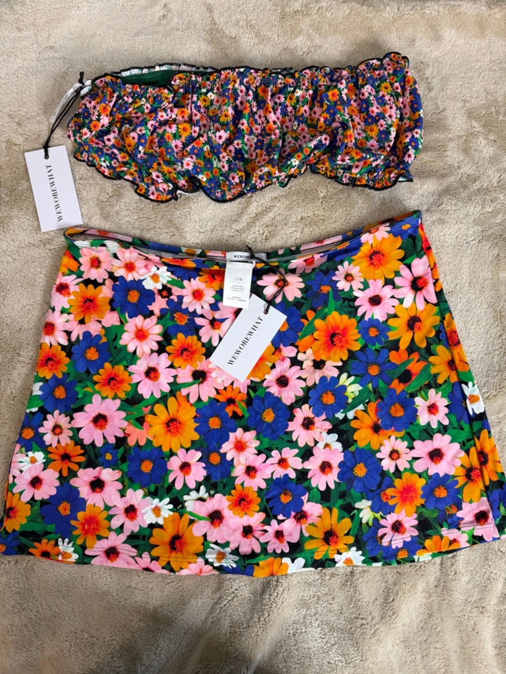 NWT WeWoreWhat Floral Mini Skirt and Bandeau Set